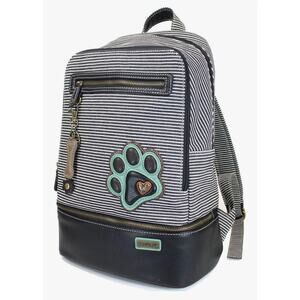 Chala Handbags Backpack Paw Hound Black White Striped Canvas Faux Leather